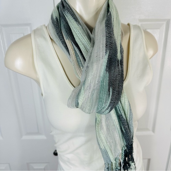 RISING TIDE scarf SHIMMERY ICY chic BEACHY flare fringe SEA FOAM GREEN peach - Picture 5 of 7